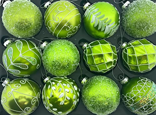 12er Set edle Luxus Glas Weihnachtskugeln Ø 8cm Weihnachtsbaum Kugeln Christbaumkugeln Weihnachten Baumschmuck (Sortiment_P)