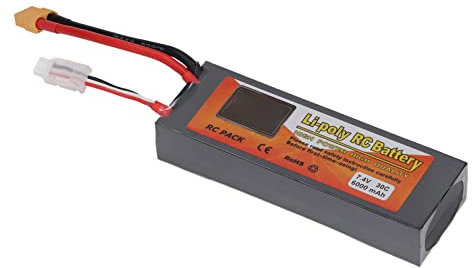 Batterie RC LiPo, 7.4V 6000mAh 30C 2S LiPo Batterie de Remplacement avec Prise XT60 pour QAV250 RC Racing Car