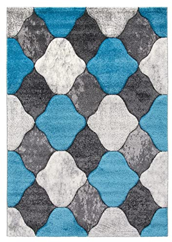 SrS Rugs® Impulse - Area Rug for Living Room, Bedroom, Hallway Runner Rug - Abstract Geometric Design - Provides Home with Comfort and Warmth (Teal Blue Coblo, 160cm x 220cm)