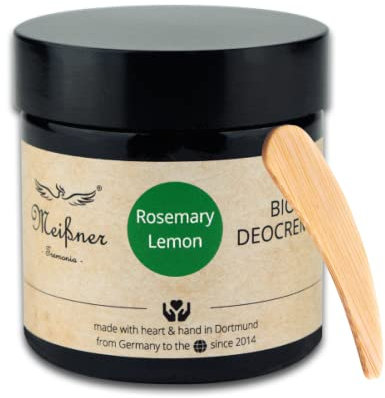 Meißner Tremonia - 75g Deocreme Rosemary Lemon - veganes Deo ohne künstliche Zusatzstoffe - Bio Naturkosmetik ohne Konservierungsstoffe - Aluminiumfrei & Zero Waste - inkl. Bambus Spatel