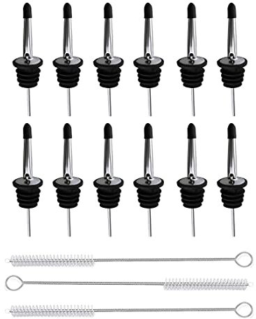12 Pezzi Versatori In Acciaio Inox, Versatori Cocktail Dosatori per Cocktail, Versatori per Vino Stile Classico Beccuccio Conico Versatore per per Vino Olio Succo (con 3 Spazzole)