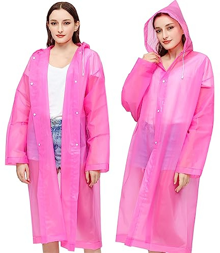 Zophen Reusable Adults Rain Ponchos, 2 Pcs EVA Portable Raincoats for Women Men with Hood for Disney Outdoor (2Pcs-Pink)