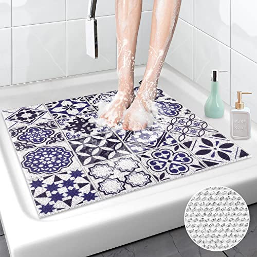 Duschmatte rutschfest 60x60 cm Weich Badewannenmatte, Antibakterielle Badematte mit Ablauflöchern, Antirutschmatte Dusche für Badewanne und Nassbereiche (Blau, 60 x 60 cm)