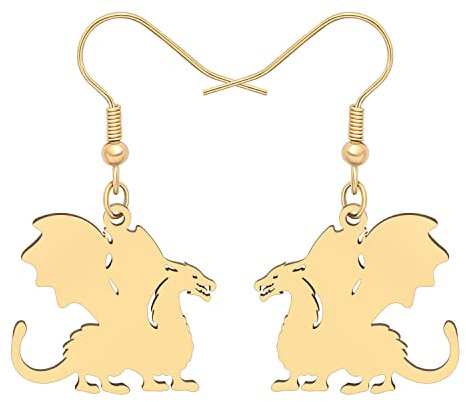RAIDIN Edelstahl 18K Gold Plattiert Tier Baumeln Ohrringe für Damen Mädchen süße Dinosaurier Drache Hypoallergene Haken Ohrringe Schmuck für Geschenke (SE008-Gold Drache)