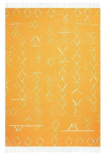 Steppenwolle® gelbe Wolldecke Sahara (135x200 cm) Decke mit Muster aus 100% Schurwolle | Tagesdecke für Kinder & Erwachsene | Warme Decke in senfgelb | Fair produziert in der EU