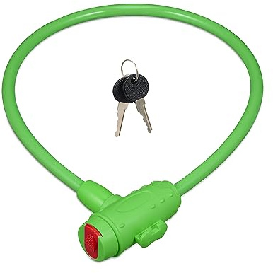 Relaxdays Fahrradschloss Kinder, 2 Schlüssel, 70 cm lang, Kinderschloss für Fahrrad & Roller, Kinderfahrradschloss, grün