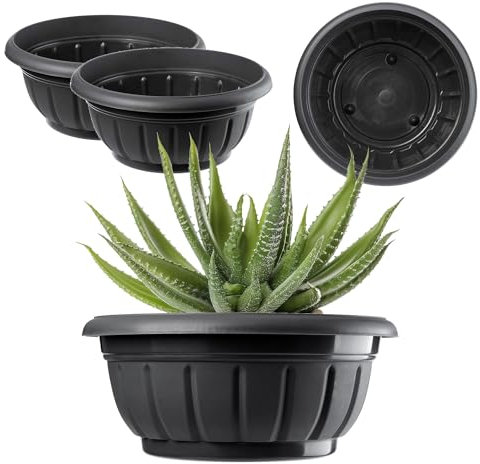 KADAX Grand Pot de Fleur 38 cm, Plastique Résistant aux Intempéries, Jardinière Ronde pour Jardin, Balcon et Terrasse – Noir