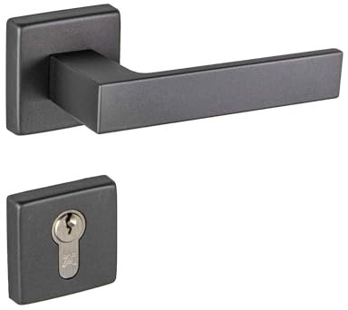 Gedotec Drückergarnitur Aluminium Türbeschlag Anthrazit matt Türgriff Zimmertür auf eckiger Rosette | PZ - Zylinder | Türdrücker-Garnitur Innentür | PUSH 1317 | 1 Set mit Befestigungsmaterial