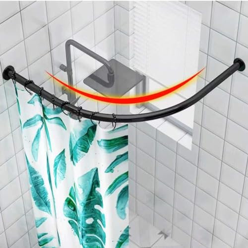 Barras de Cortina de Ducha Riel de Barra de Cortina de Acero Inoxidable Extensible Ajustable, Barra de Cortina de Ducha de Baño en Forma de L Estante Curvo,para (Size:A 70-95cm x 70-95cm,Color:Negro)