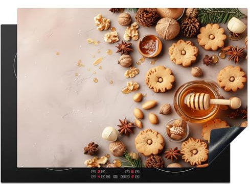 KitchenYeah© Copri Piano Cottura 75x52 cm Cucina Coprifornelli Tappetino per Induzione Fornello Tutto per la Cucina Miele - Biscotti - Calcestruzzo - Autunno