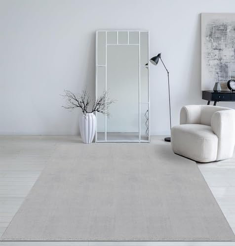 Mia´s Teppiche Taos kuscheliger Flauschiger Kurzflor Teppich, Anti-Rutsch Unterseite, Waschbar bis 30 Grad, Super Soft, Felloptik, Grau, 300 x 400 cm