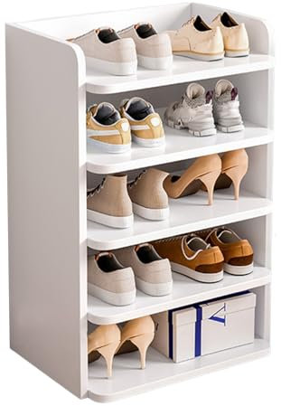 Reheyre Schuhregal aus Holz, weiß, 5 Etagen, moderner, minimalistischer Schuhregal, Organizer, 72 Höhen, breit und hoch, ideal für Flur, Badezimmer, Wohnzimmer, Weiß
