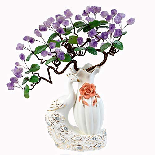 CZAOINCU Raumdekoration Feng Shui-Baum, natürlicher Amethyst-Geldbaum, Kunsthandwerk, Heimdekoration, Sieben natürliche Edelsteine, Kristall-Bonsai, Glücks-Geldbaum for viel Glück, Kristall-Geldbäume