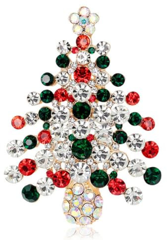 sunjiaqi Christmas Tree Brooch Crystal Rhinestone Breastpin Collar Lapel Pin Corsage Shining Brooch Clothes Hat Scarf Festival Decor Accessories Jewellery Gift for Women Men Girls Gold Tone