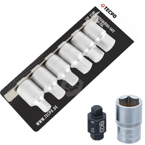 Öldienstschlüssel Satz 6-tlg. 8-14mm + Vierkant Nuss Ölablassschrauben Einsatz 2-tlg.