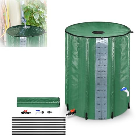 MAYTIIMO Serbatoio dell'acqua piovana pieghevole da 500 litri con scala, serbatoio per acqua piovana con griglia di ingresso dell'acqua, valvola di scarico, serbatoio dell'acqua piovana in PVC, per la
