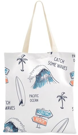 Segeltuchtasche, Tragetasche, Surfbretter, Palmen, Wellen, Segeltuch, für Damen, Geschenktasche, Rohlinge, Leinentasche, Siehe Abbildung, Einheitsgröße