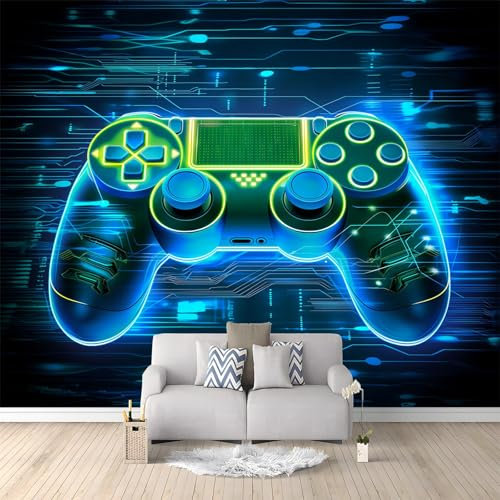 Art Fototapete Gamecontroller-Technologie Blau 300x210 cm Vlies Tapeten Moderne Flur Wanddeko Wandtapete Wohnzimmer Schlafzimmer Spielzimmer Tapete Wall Art Wandbilder