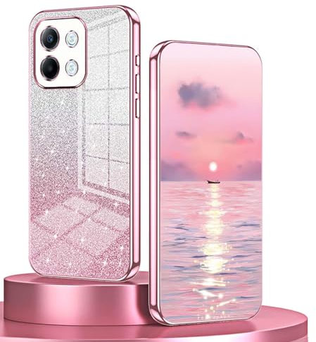 BORYA Hülle für vivo Y28 4G, Ultra Dünn Stoßfest Premium Weiches TPU Silikon Handyhülle, Elegant Galvanisierter Schutzhülle mit Luxus Gradient Glitzer Karte, Rosa