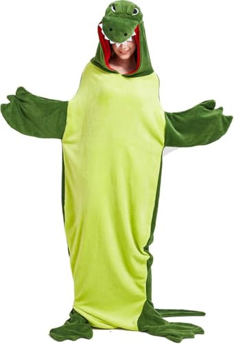 Crocodile Blanket - Krokodil Decke - aus Superweichem, Gemütlichem Flanell mit Kapuze, Krokodil Overall, Krokodil Deckenkapuzenpullover, Krokodil Schlafsack Tragbare Decke für Erwachsene und Kinder