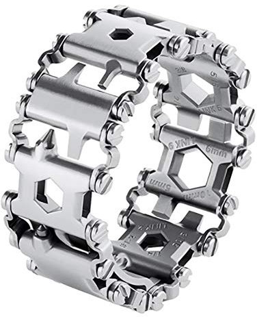 EDC - Herramienta de pulsera portátil de acero inoxidable con cortador multifunción para supervivencia al aire libre, color plateado