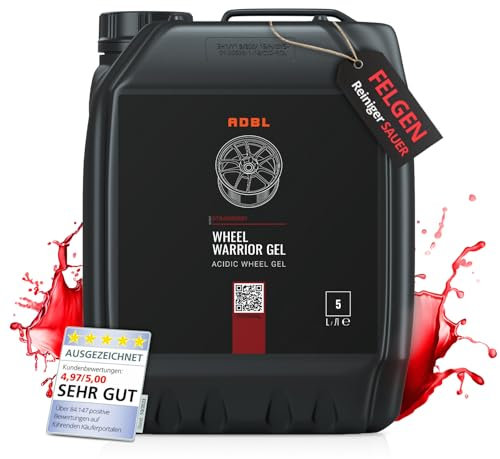 ADBL Wheel Warrior Gel (5L) - Säurehaltiger Felgenreiniger zur Entfernung von Schmutz, Mineralablagerungen, Fett und Rost - Hohe Viskosität - Spezielle Gel Formel für Stahl- & Aluminiumfelgen