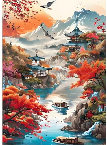 DPHERO DIY Chinesischer Stil Diamant Painting Bilder für Erwachsene Anfänger,5D Baum Diamond Painting Set,DIY Landschaft Runde Steine Diamant Kunst Kits, Diamant Painting für Zuhause Dekor 30x40 cm