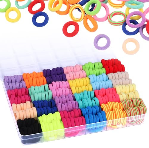 Funtopia Haargummis Mädchen, 360 Stück Klein, 24 Farben Mini Haargummis Baby, Bunt Mini Nahtlose Haarbänder für Kinder