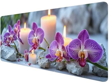 XXL Mauspad 1200 x 400 mm, Blume Mousepad, Mauspad Gaming, Mouse Pad Wasserdicht und Langlebig, Rutschfeste Gummibasis, Genähte Kanten Mauspad Zen, Mauspads Schreibtischunterlage für Home Office S-120