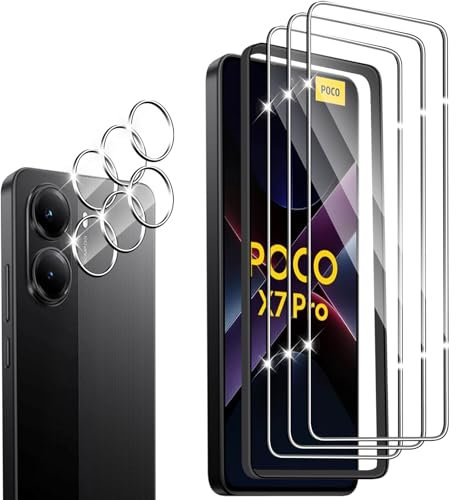 Wayneer Protector de Pantalla para Xiaomi POCO X7 Pro 5G, [3 + 3 Piezas] HD Cristal Templado Protector de Lente de cámara, 9H Dureza Anti-Arañazos Vidrio Templado,Kit de Instalación Incluido