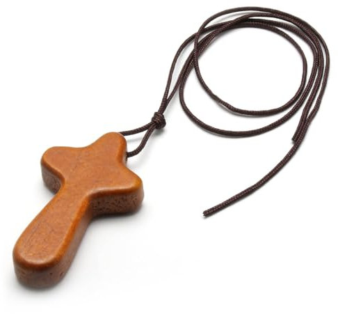 QTMMC Wooden Holding Cross Natrual Olive Wood Cross Handheld Crucifix with Lanyard Mini Holding Cross for Prayer Meditation Religious Christian Gifts or Decoration Men & Women with Sackcloth Pouch