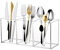 Gzsekken Kitchen Utensils Holder Utensil Holder Acrylic Cutlery Holder with 3 Storage Compartments Kitchen Utensils Organiser Cutlery Caddy Cooking Tools Storage for Countertop-Clear