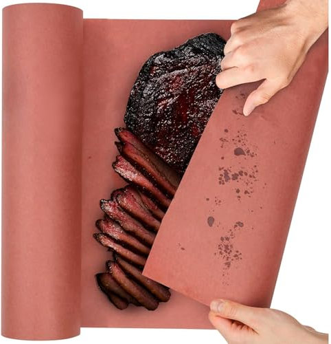 TOJUNE Rouleau de Papier de Boucherie, Butcher Paper, Non Couché, Non Ciré, Papier Kraft Alimentaire pour Grillades, Viandes Fumées, Poissons, Légumes, Pain (Rose) (40cm x 30m)