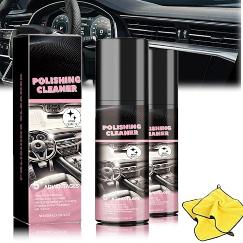 Car Interior Cleaner 100ml, Polishing Interior Car Cleaner, Long Lasting Super Shine Dressing and Car Interior Detailer Spray, Vehicle Interior Polish, Polishing Cleaner for Trim, Tires (2P)