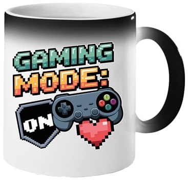 Excudo Trade LTD Gaming Mode ON Magic Mug Heat Sensitive Color Changing Gamer Coffee Cup Funny Controller Design Gift for Him Her Retro Gaming Mug for Geeks Nerds Console Players Streamers - Black
