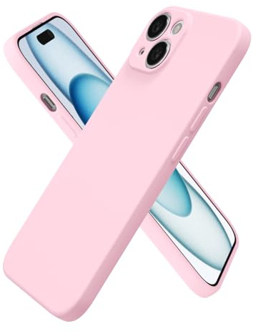 oakxco for iPhone 15 Plus Case Silicone, Ultra Slim Thin Phone Case for Women Girls, Plain Solid Color Minimalist Aesthetic Cute Girly Design, Soft Rubber Gel TPU with Camera Cover, Light Pink