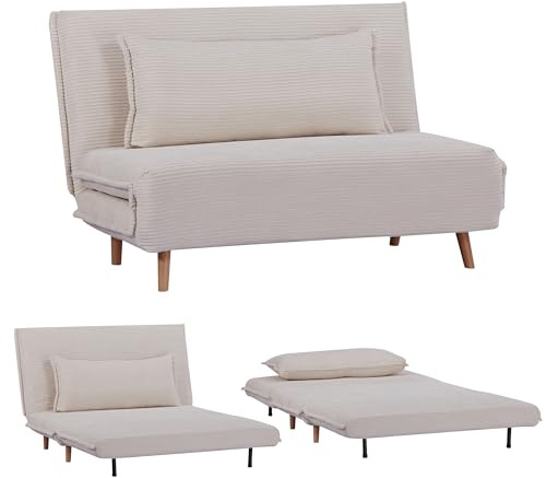 EVERGREENWEB Schlafsofa 120 cm Breit, Umwandelbar 2 Sitzer Couch mit Schlaffunktion 120x190 cm, Verstellbare Rückenlehne mit Blau Bezug, Faltbares Bett, Holzfüße + Weiche Kostenlose Kissen | Velvet