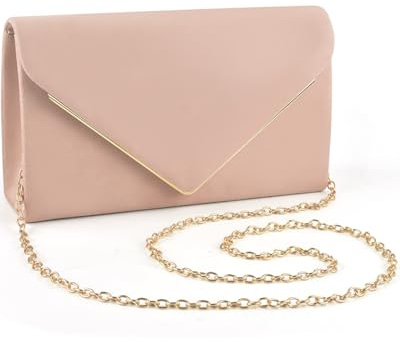 ERKOON Clutch Altrosa Hochzeit, Handtasche Damen Abendtasche Party-Handtasche für Hochzeit, Party, Cocktail, Abschlussball, Umhängetasche, Wildlederimitat mit abnehmbarer Kette