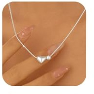 Meteorstarry Kette Silber 925 Damen,Lang Silberkette Halsreif Halskette mit Herz Perlen Anhänger,Personalisiert Herzkette Jewelry Damenschmuck Jahrestag Geschenke für Frauen Sie