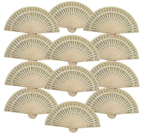 Puthernm 12Pcs Wood Folding Fans Bulk Vintage Chinese Fans Hand Fan Foldable for Women,Gifts Wedding &Birthday