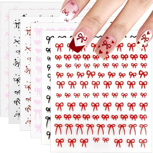 FrostyFlair Schleifen Nagelaufkleber, 6 Blätter Nagelsticker & Nail Stickers, Selbstklebende Nail Art Bow Sticker für Nägel, Glänzende Nagelfolie für Nageldesign & Geschenk