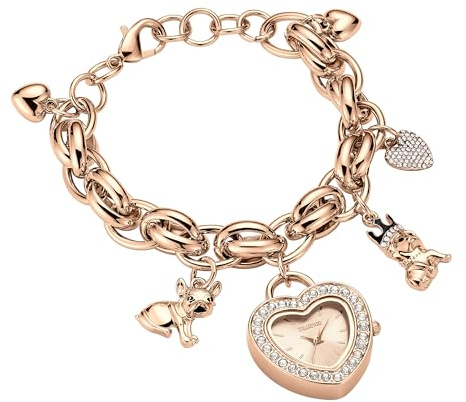 TIME100 Montre bracelet pour femme avec cadran en forme de cœur et breloques décoratives, boîte cadeau incluse