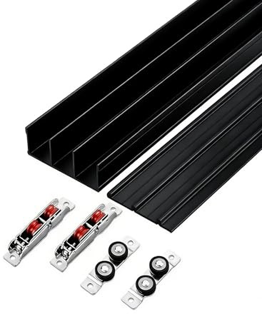 Kit de herrajes for puerta corredera de triple riel, rieles de aluminio de alta resistencia, derivación de 3 paneles ajustable de montaje empotrado for armario,(230cm/90.6in)