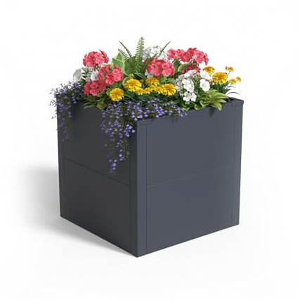 Relaxdays Hochbeet, pulverbeschichteter Stahl, für Blumen, Pflanzen & Gemüse, Größenauswahl Pflanzenbeet, grau