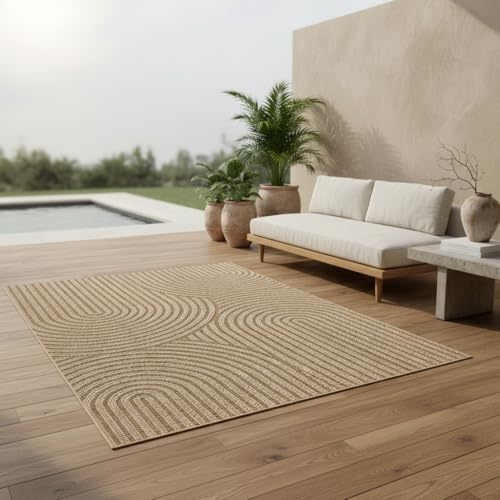 KADIMA DESIGN Outdoor Teppich Natur Jute-Look Wetterfest UV-Beständig Waschbar Strapazierfähig Langlebig Beige 200x290 cm Terrasse Balkon Fußbodenheizung geeignet | ARLBERG