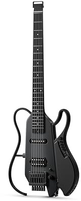 DONNER HUSH X LIVE E-Gitarre mit abnehmbarem Lautsprecher, Headless-Reisegitarre mit integriertem Amp-Modeling & Effekten, Bluetooth-Übungsset inkl. Gigbag, Schwarz