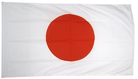 Flaggenfritze® Japan Flagge 90 x 150 cm, hissfertige japanische Flagge mit 2 Metallösen für Mast, Garten und Fußballfieber + Gratis Sticker