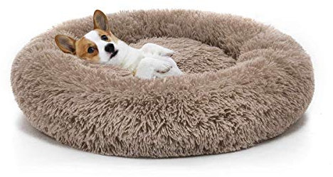 Flauschiges Hundebett abziehbar und waschbar,Grosse Hundesofa Hundekissen in Doughnut-Form,Weich wärmen Haustierbett Kissen Für Große Hunde/Katzen-L-80cm-Kaffee
