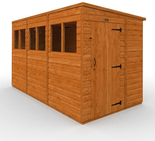 TigerFlex Shiplap Pent Single Door Windows Wooden Garden Shed 12 x 6 ft Red Cedar