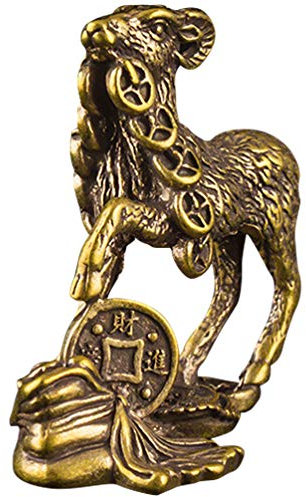 VOSAREA Tischdekoration Kreative Chinesische Messing Ziege Figur Statue Vintage Realistische Lebensechte Schafe Sammlerfigur Feng Shui Herzstück für Tisch Kamin Auto (Golden)